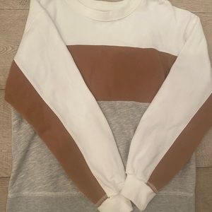 ABERCROMBIE WOMENS FLEECE SWEATSHIRT SIZE SMALL WHITE GRAY TAN COLORBLOCK